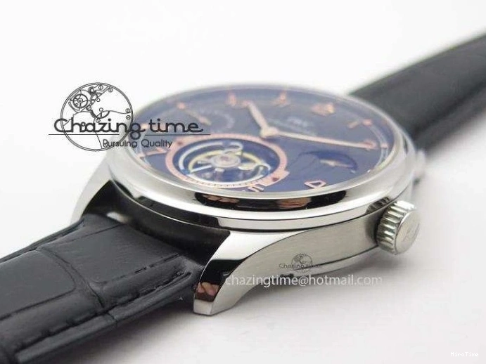 MIROTIME 0428 Portuguese Tourbillon Power Reserve Moonphase SS Black Dial Gold Numbers On Black Leather Strap RelaxedFit 7320